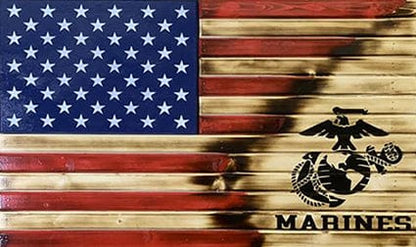 Marine Large Wall Mount Concealment Flag -  Chunky Shelves wooden flag weapons concealment wall decor contains a secret compartment for gun storage. Our American flags are rustic home decor that look great in a man cave, office or anywhere you want to conceal your weapons. Protect Your Shelves!