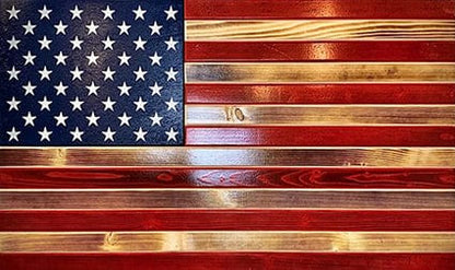 Red Burnt Large Wall Mount Concealment Flag - Chunky Shelves wooden flag weapons concealment wall decor contains a secret compartment for gun storage. Our American flags are rustic home decor that look great in a man cave, office or anywhere you want to conceal your weapons. Protect Your Shelves!