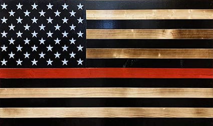 Red Line Large Wall Mount Concealment Flag - Chunky Shelves wooden flag weapons concealment wall decor contains a secret compartment for gun storage. Our American flags are rustic home decor that look great in a man cave, office or anywhere you want to conceal your weapons. Protect Your Shelves!