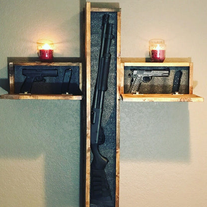 Wood Concealment Cross | Gun Hidden Shelf | ProtectYOURshelves