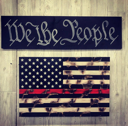 Distressed Thin Blue / Green / Red Line Concealment Flag - ProtectYOURshelves - Chunky Shelves wooden flag weapons concealment wall decor contains a secret compartment for gun storage. Our American flags are rustic home decor that look great in a man cave, office or anywhere you want to conceal your weapons. Protect Your Shelves!